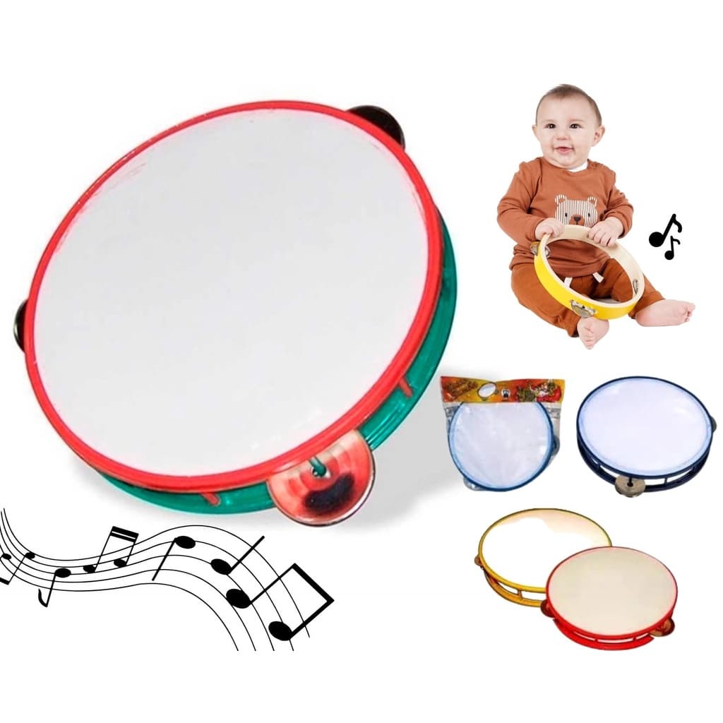 Brinquedo Pandeiro Para Crianças Tamborzinho de Brincar Pandeirinho Musica Infantil 19cm Cores Sortidas