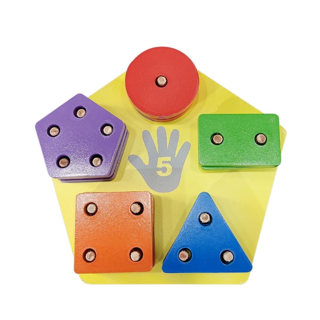 Prancha de Seleção Pentágono Brinquedo Pedagógico de Madeira Educativo Geométrico