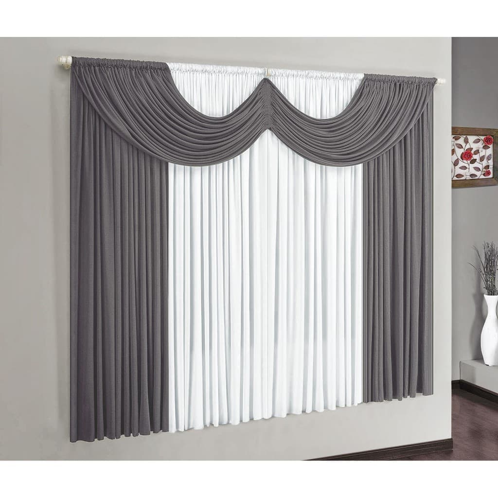 Cortina Para Sala Quarto Riviera Malha Gel 2 m x 1,70 m Para Varão Simples Cinza Branco