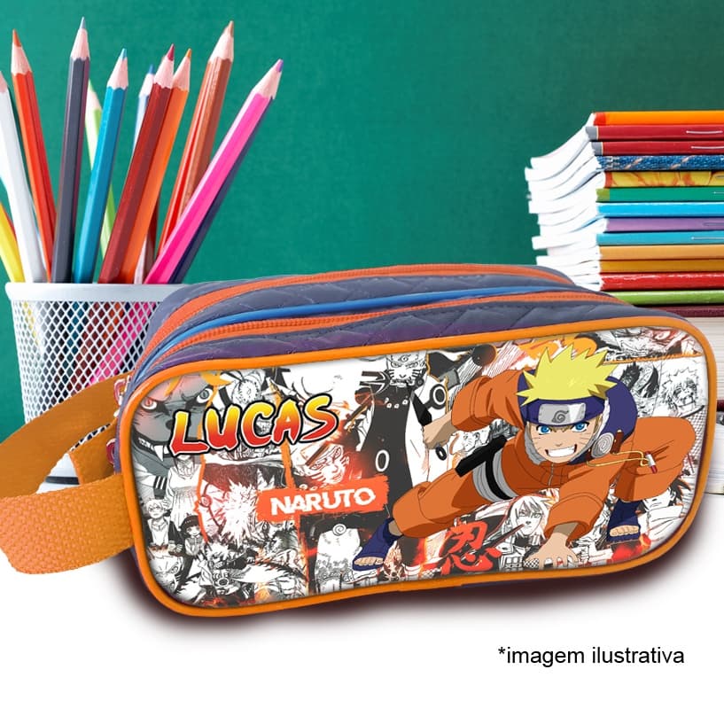 Estojo duplo escolar personalizado com nome, Naruto