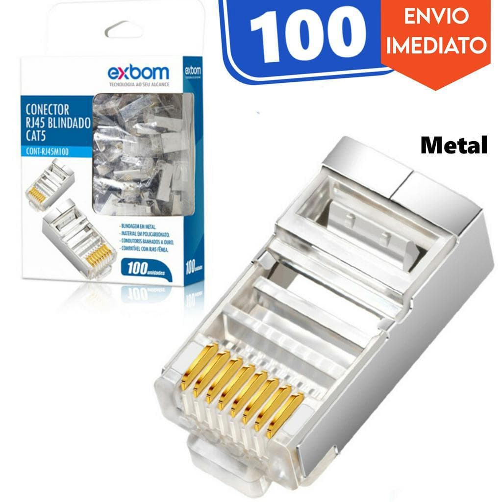 Conector Cabo de Internet RJ45 Blindado Cat5e Exbom 100 Unidades