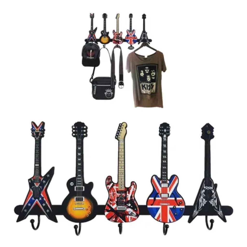 Pendurador De Roupas E Acessórios Cabideiro Rock Guitarras