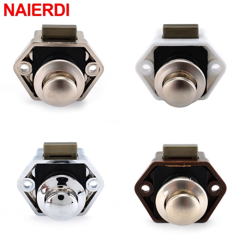 10 Pacotes NAIERDI Camper Car Push Lock RV Caravan Barco Motor Gaveta Do Armário De Casa Fechaduras Botão Da Trava Porta Hardware