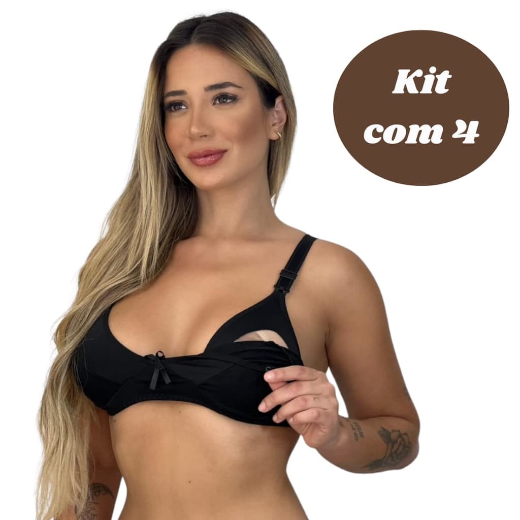 kit 4 Sutiã Para Amamentação em Microfibra de Poliéster pós parto maternidade tic tac