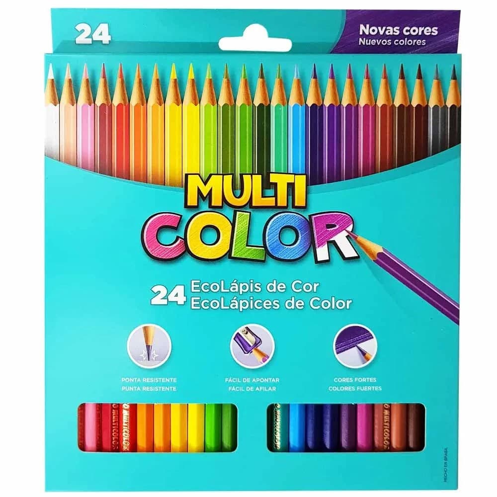 Lápis de Cor 24 Cores Multicolor Sextavado Novas Cores Lacrado