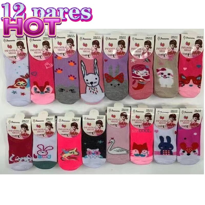 Meias e Meias-Calças Crianças cartoon socks kit 12 pares Meias algodão puro