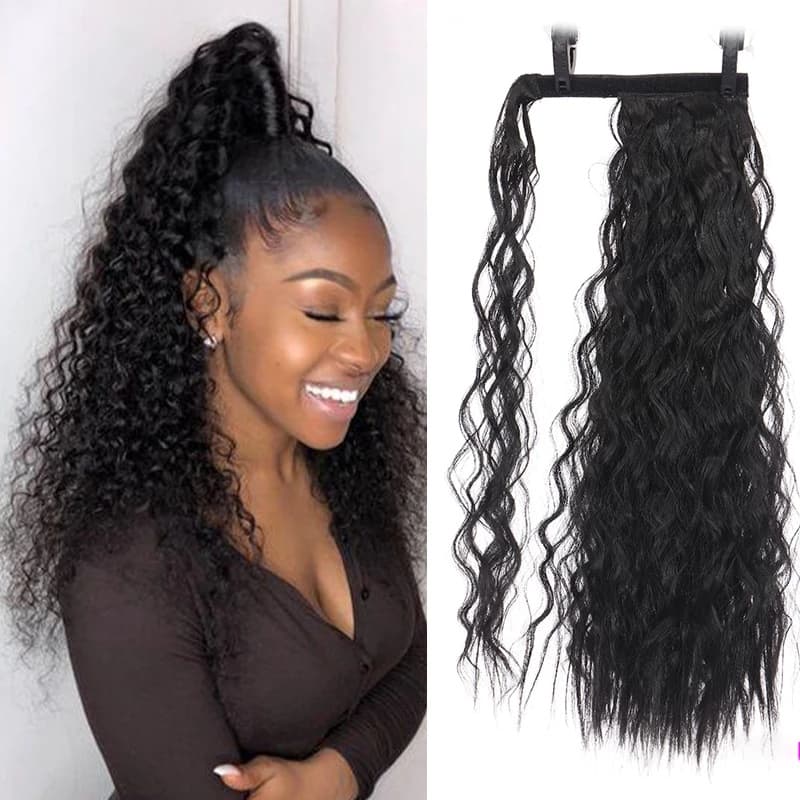 22 Polegada Afro Kinky Curly Cord Sintético Extensões De Cabelo Rabo De Cavalo Natural Preto Marrom Peruca Acessórios Para As Mulheres
