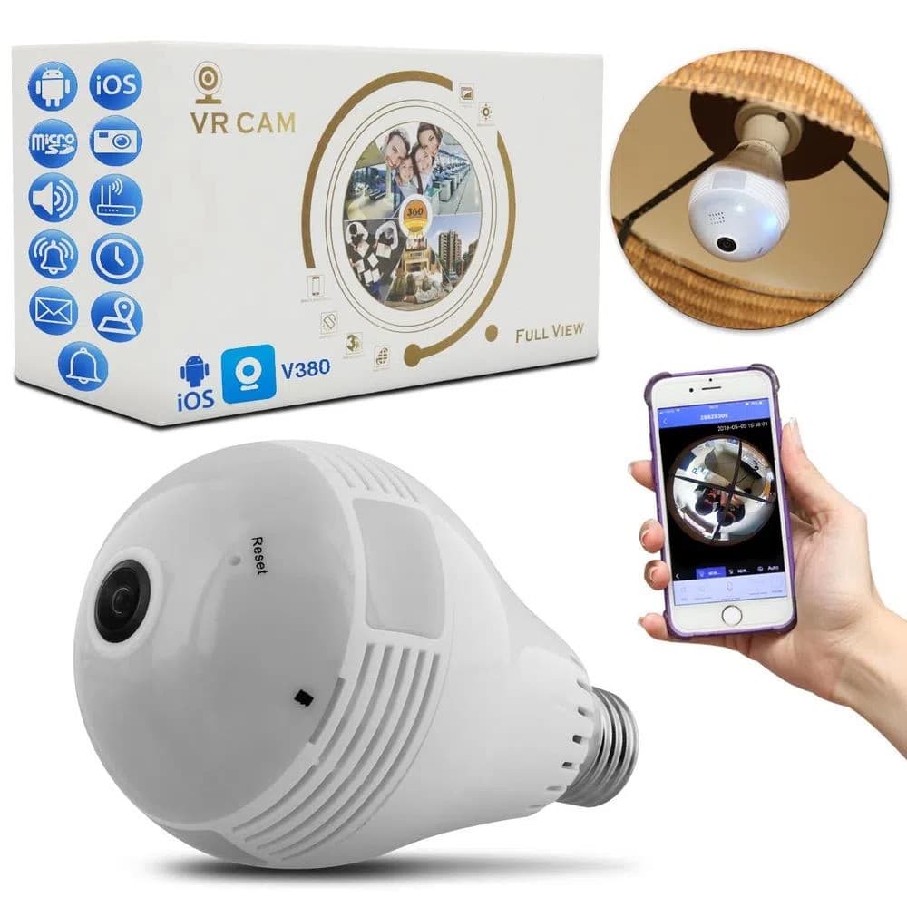 Câmera Lâmpada Segurança Espiã Wifi Para Aplicativo Celular Com Voz Acompanhe As Imagens Pelo Seu Celular