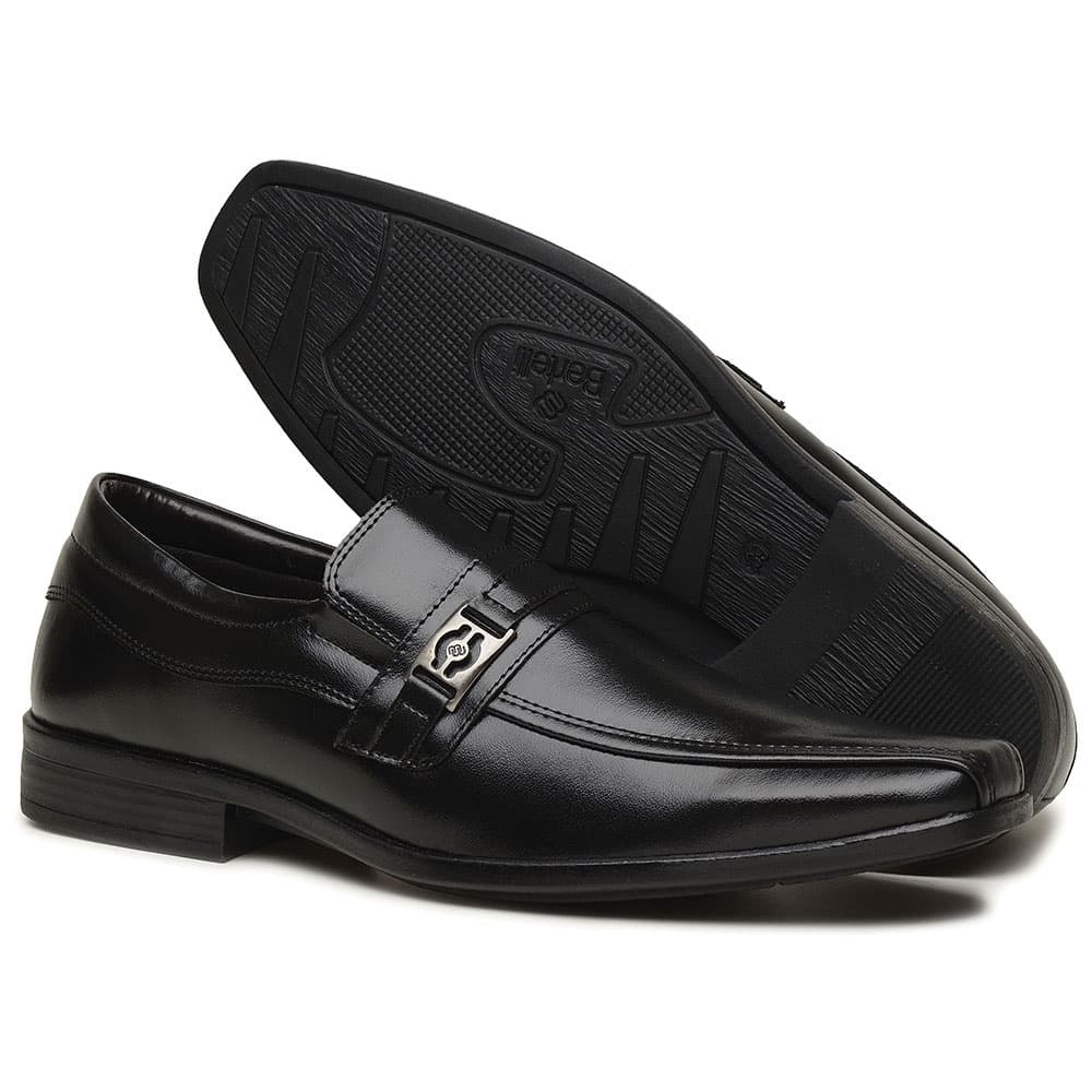 Sapato Social Bertelli Liso com Fivela e Elástico 50102 - Preto