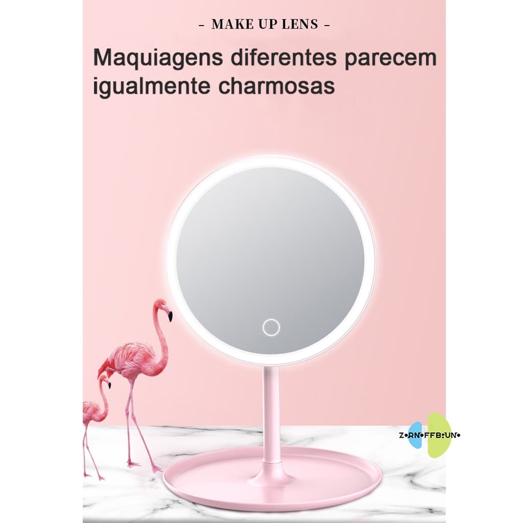 Espelho de mesa redonda usb com maquiagem LED