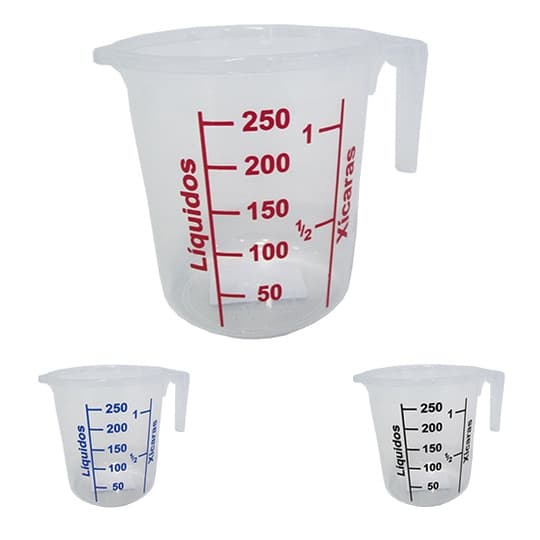 JARRA DE MEDIDA / COPO DE MEDIDA / DOSADOR GRADUADO DE PLASTICO COLORS 250ML