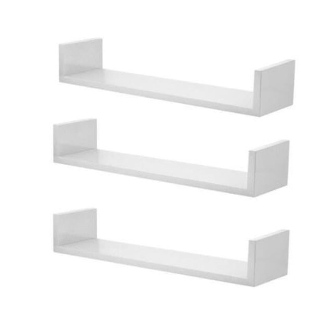 Kit 3 Prateleiras Nichos em U 60x20 MDF Branco com Suporte Flutuante Invisível