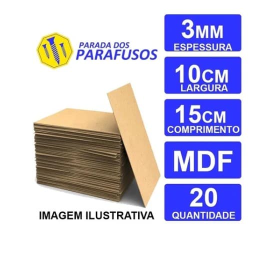 20 Unidades Placa MDF Cru 2,5mm10x15cm Artesanato Corte a Laser e Pintura