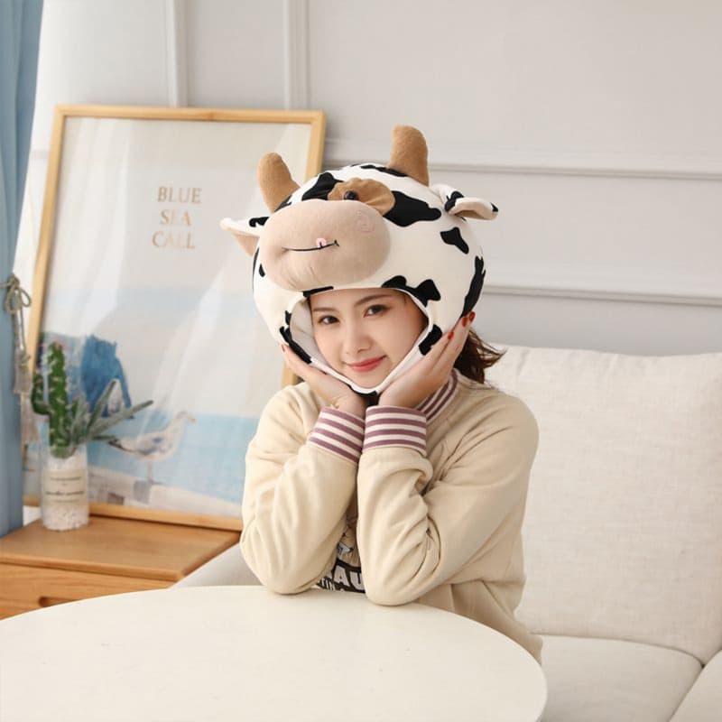 Doublebuy Engraçado Leite Vaca Para Cabeça Chapéu De Pelúcia Travesseiro Ponto Impressão Dos Desenhos Animados Animal Br