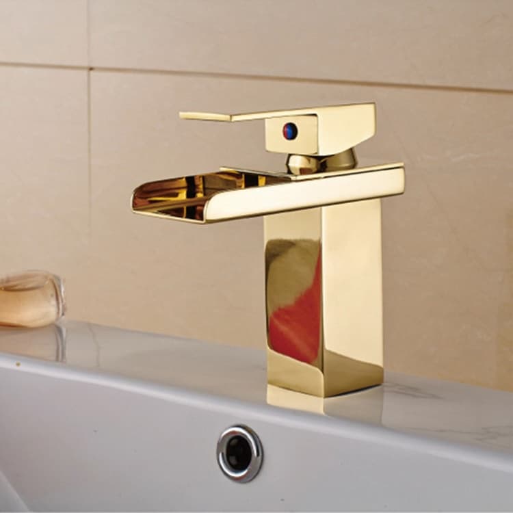Torneira Monocomando Cascata Calha Metálica Banheiro Baixa Dourada