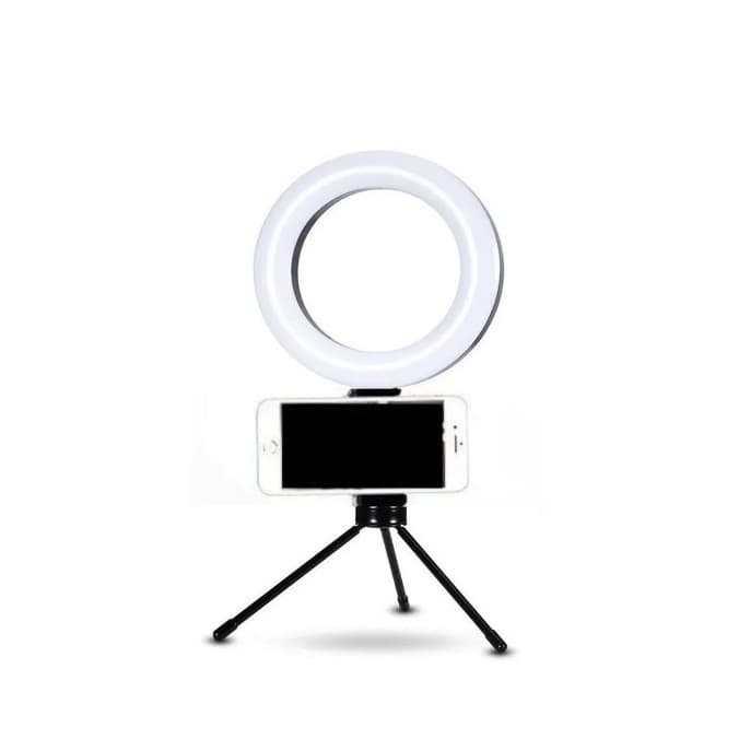 Ring Light 16cm c/ tripé de mesa e Suporte para celular e câmera