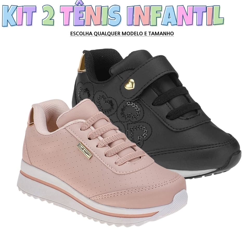 Kit 2 Tenis Infantil feminino tenis infantil feminino sapatos de meninas tênis.