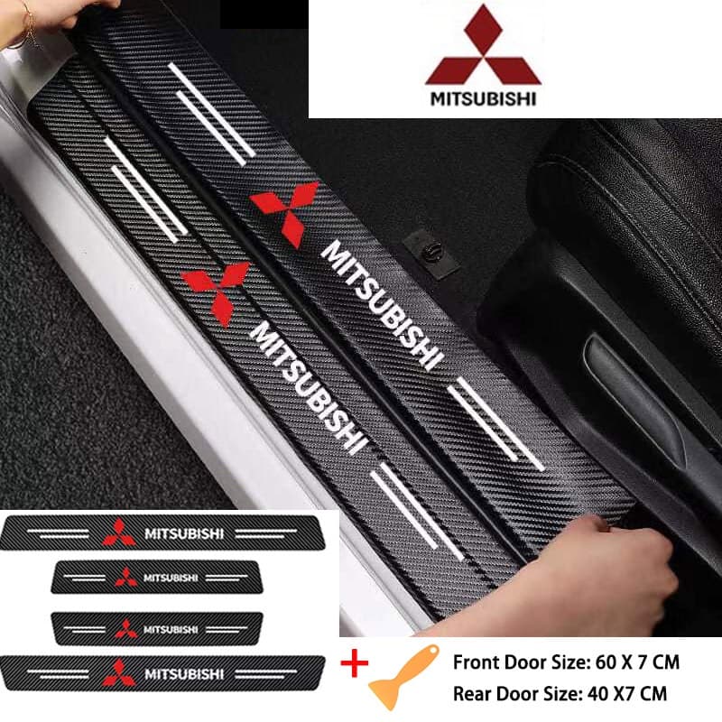 [Estoque Pronto] 4pçs Soleira Adesivos De Carro De Fibra De Carbono De Para carros protetores De Fita Protetora Adesivos Para Carro - Anti Risco - Anti Marcas Chutes Para Mitsubishi Outlander ASX Mirage Lancer Eclipse Pajero L200 Triton