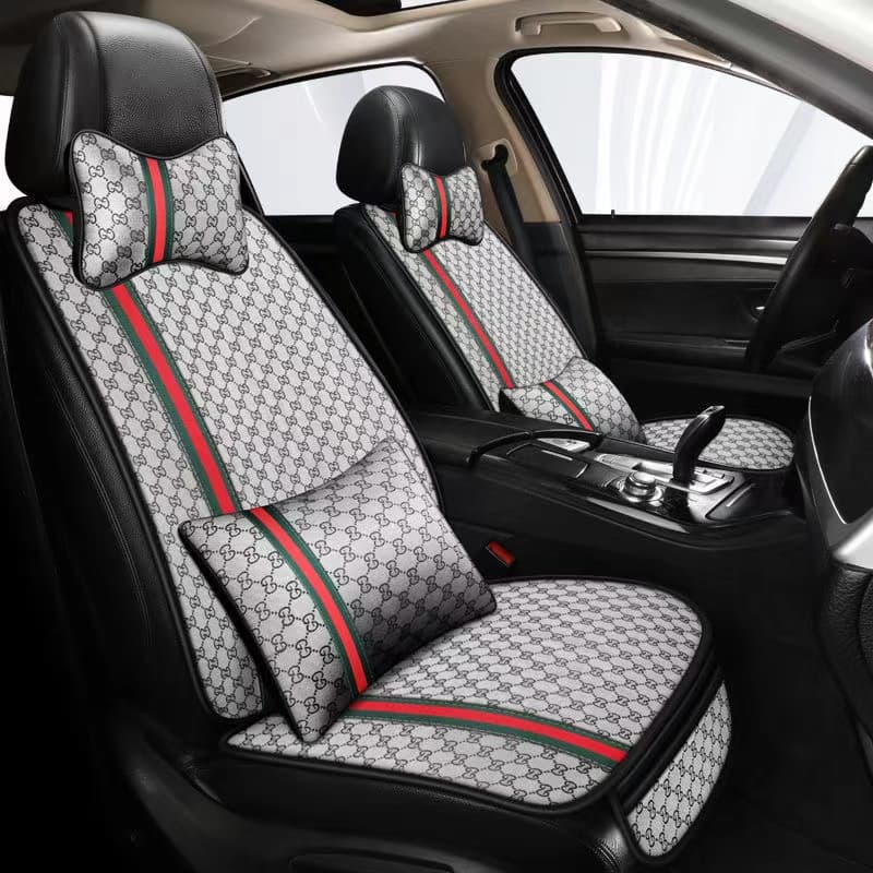 Luxuoso Capas Para Assento De Carro Conjunto De Capa De Linho Encosto De Cabeça Almofada De Volante Automático Completo
