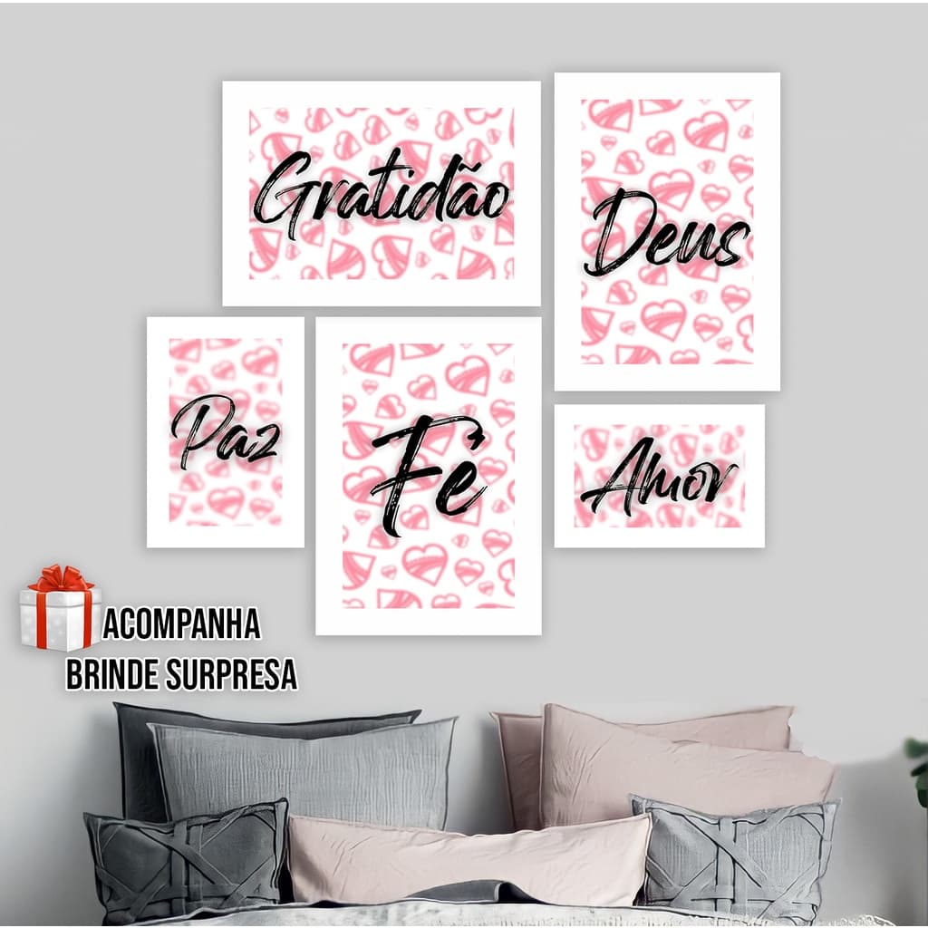 Kit 5 quadros placas decorativas casa abstrato mosaico Fé Gratidão Amor abstrato vintage