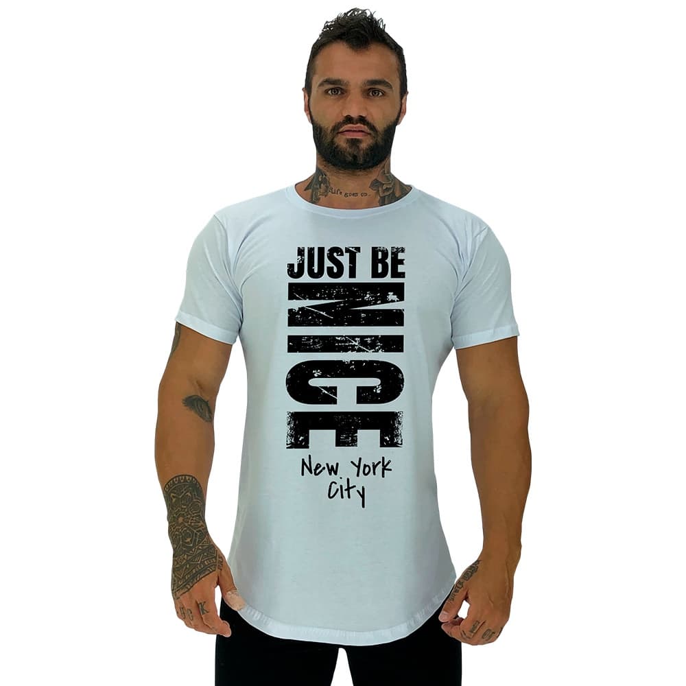 Camiseta Longline Masculina Algodão MXD Conceito Academia Musculação Lazer Just Be Nice