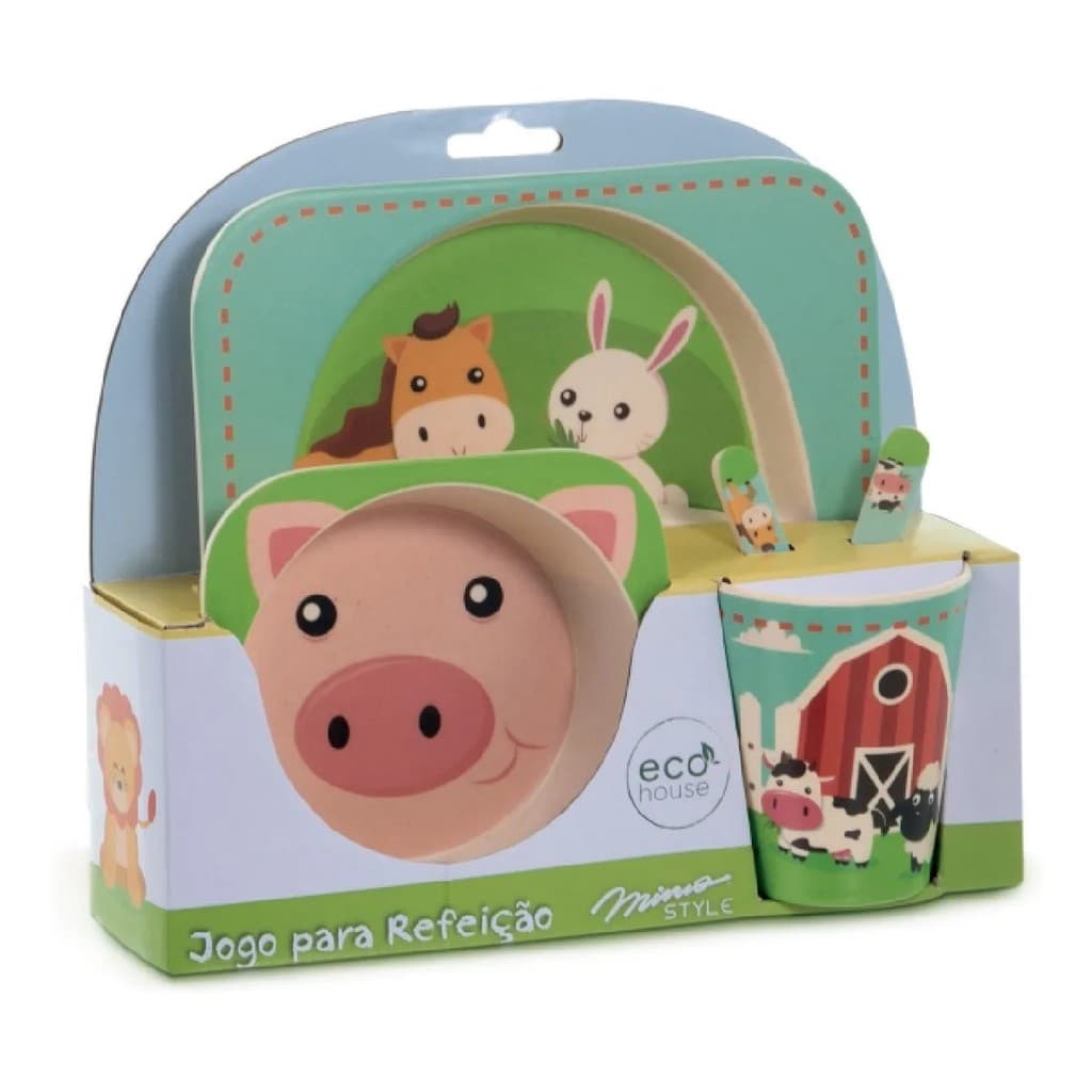 Conjunto De Pratos Infantil Kit Refeição Prato Pote Copo Porquinho