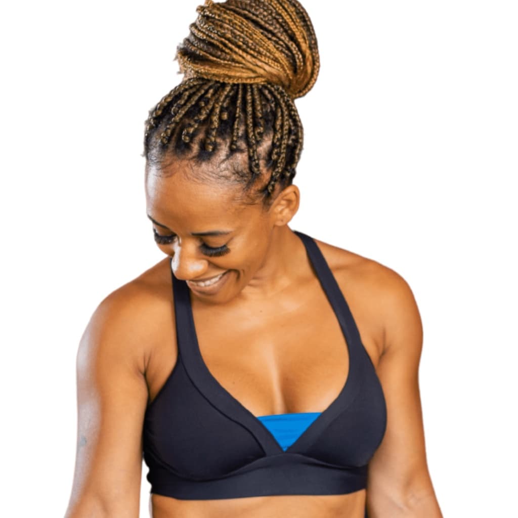 Top Regata Fitness Feminino Preto com Azul Academia Suplex Diversos Tamanhos Tops Para Malhar Plus Size