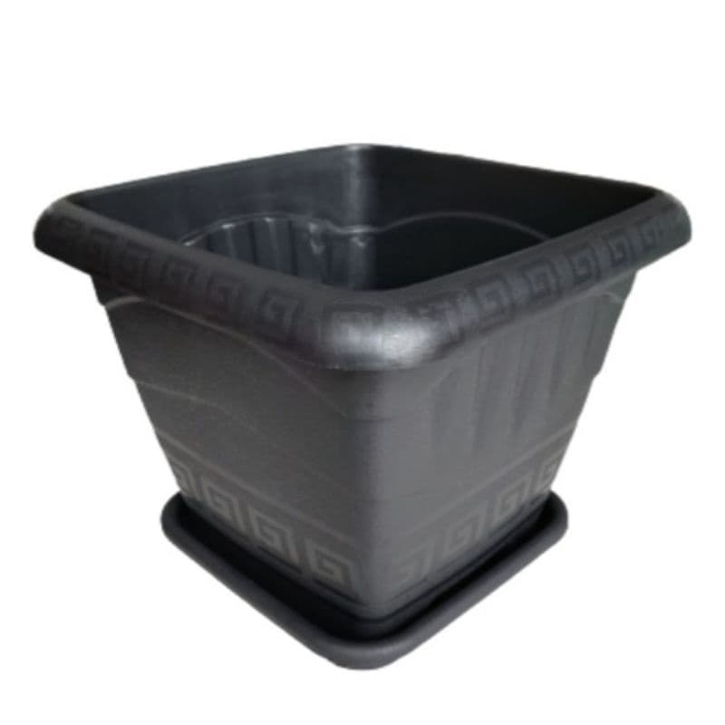kit 2 vasos quadrados pretos 29x25cm 11 litros com pratos para horta e jardim em geral