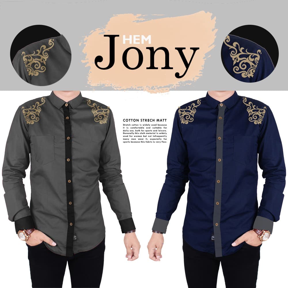 KEMEJA JONI KOKO Camisa De Manga Comprida Masculina CASUAL FORMAL SLIM FIT Atacado Homem Tela Impressa HEM TOP