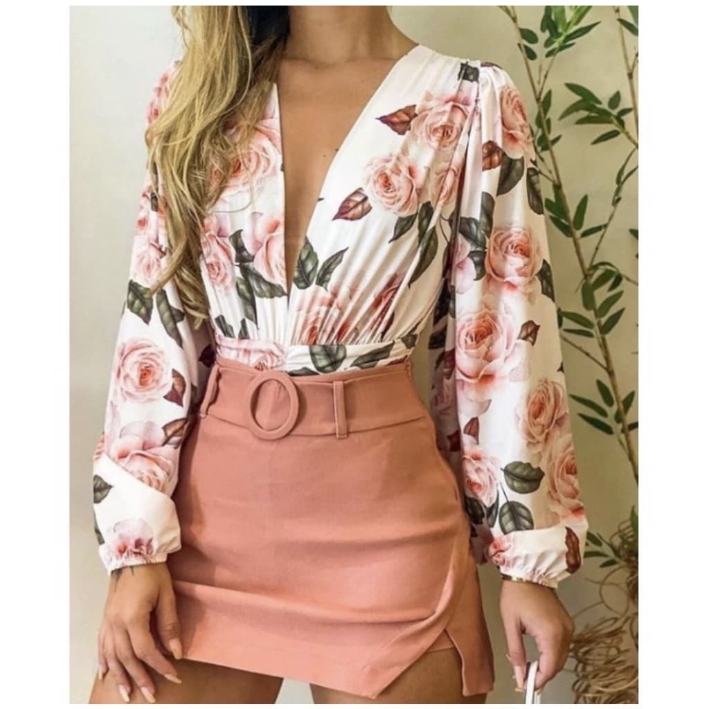 Short Saia Bengaline Roupa Feminina Com Fenda Cinto Tendência
