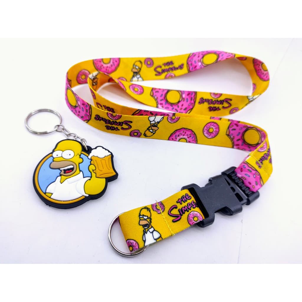 Os Simpsons Kit Cordão + Chaveiro, Cordão Rosquinha para chave crachá e Chaveiro Homer