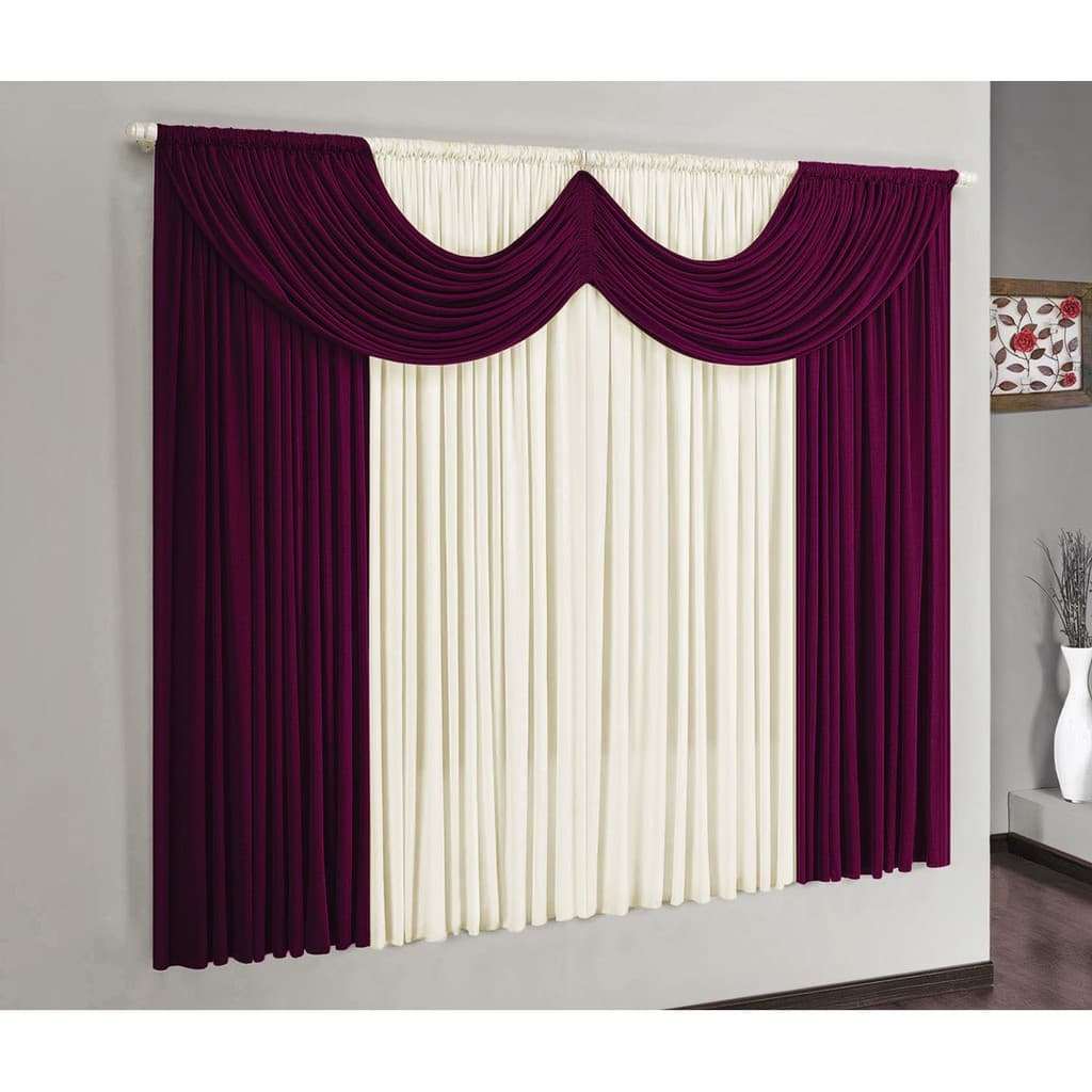 Cortina Para Sala Quarto Riviera Malha Gel 2 m x 1,70 m Para Varão Simples Vinho Palha