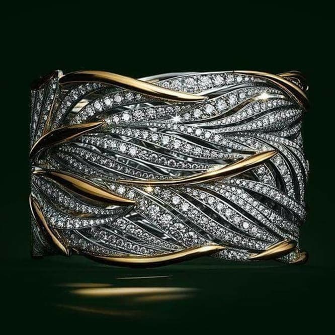 Novo Estilo Zircônia Diamante Completo Enrolador Multi-Layer Gold Two-Color Ring Girls Jewelry Cute Fashionable Retro Acessórios Versão Coreana Estilo Chinês Presente de Presente para Dia dos Namorados para Namorada Anel de Casal Japonês Cristal Diamante