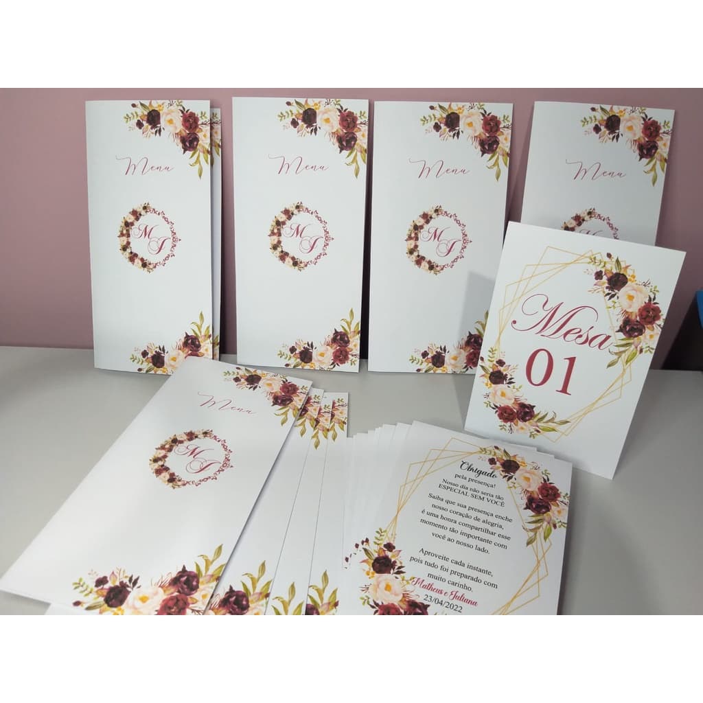 kit 10 agradecimento e 10 menu cardapio
