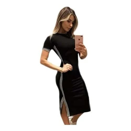 Vestido Feminino midi Longuete Com Fenda Lateral Elegante a