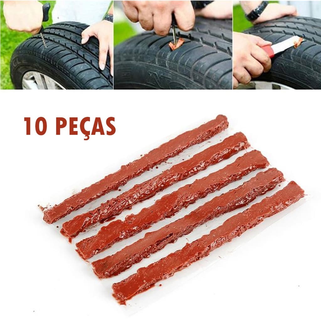 Refil Para Reparo Pneu Macarrão Borracheiro Sem Câmera 10 Unidades Carro Moto Caminhão Tapa Furo