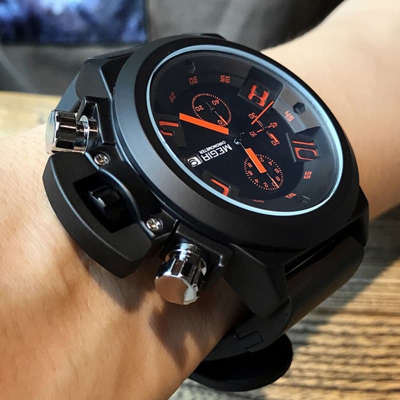 MEGIR Big Dial Men's Military Sports Watches Waterproof Silicone Strap Casual Quartz Wrist Watch Male Relogio Masculino