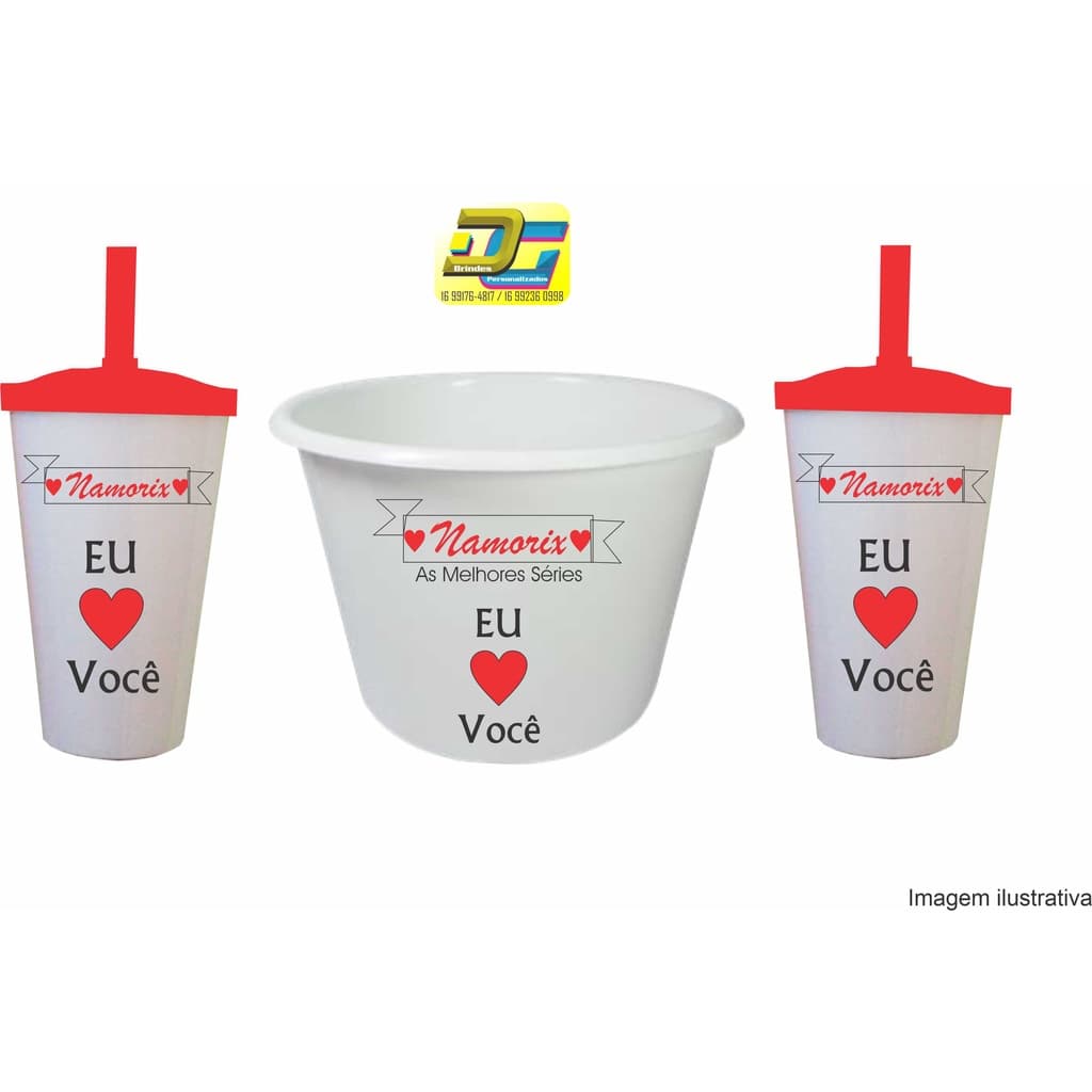 Kit Namorados Cineminha 1 Balde LoveFlix + 2 Copo 500ml Kit Cinema Amor Pipoca