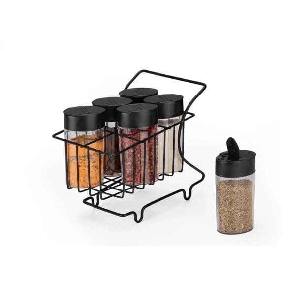 Porta Temperos Condimentos Bancada Carrinho 7Pçs Preto arthi