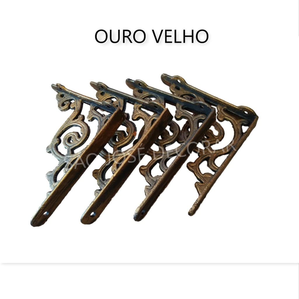 4 Mão Francesa De Ferro Suporte 20x20 Na Cor Ouro Velho