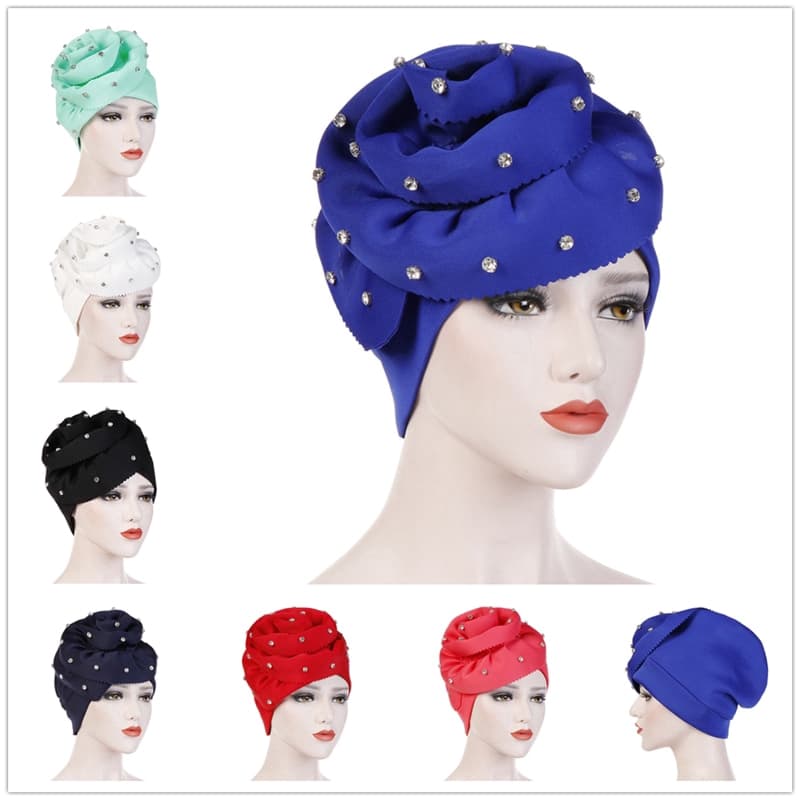 Chapéu Hijab Muçulmano Feminino Elegante Flores Turbante 7 Cores Indiano