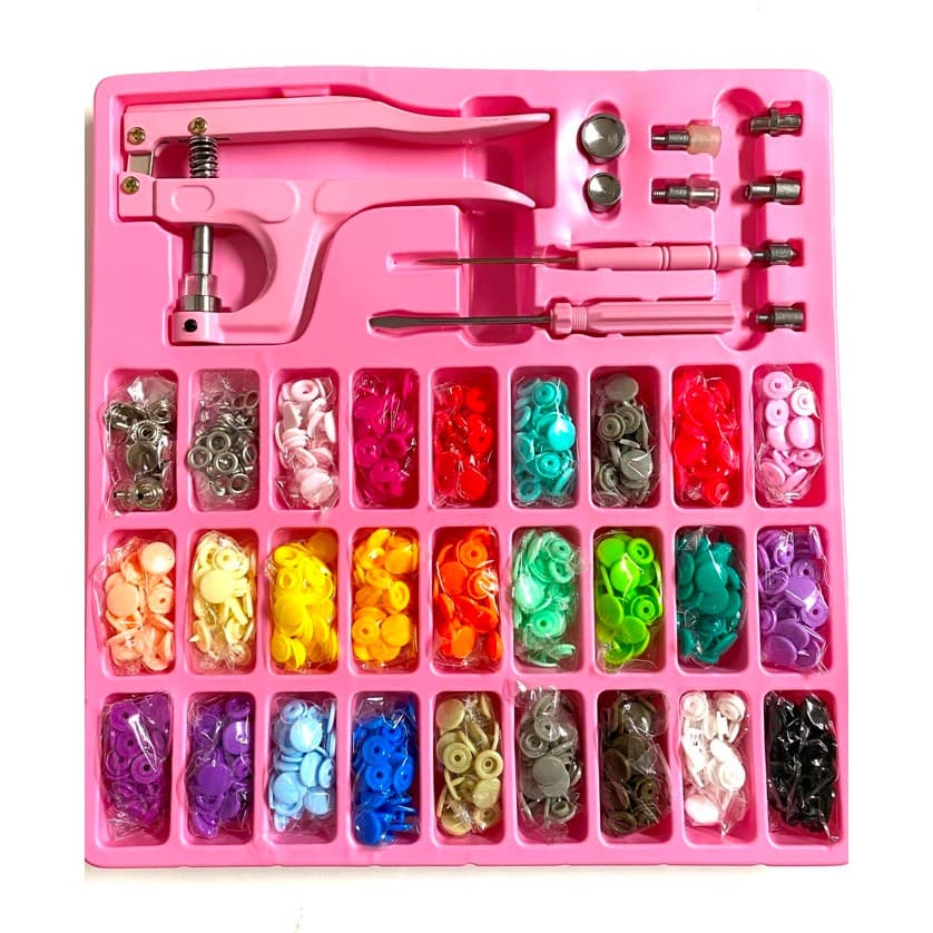 Kit Alicate De Pressão 3 Em 1 Rosa + Botões Plástico + Ilhós