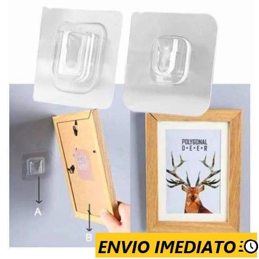 Kit Suporte Gancho de Parede Adesivo Transparente Macho Fêmea  Organizador Duplo