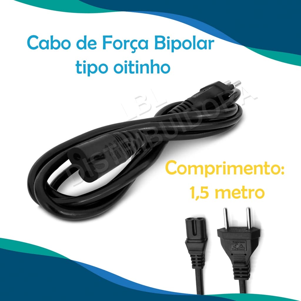 Cabo De Força Bipolar 2 Pinos Para Impressora, Notebook E Rádio (MEX)