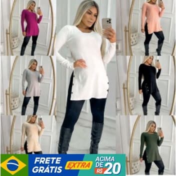 Blusa feminina Canelado Tapa Bumbum botoes vest legging Manga Longa