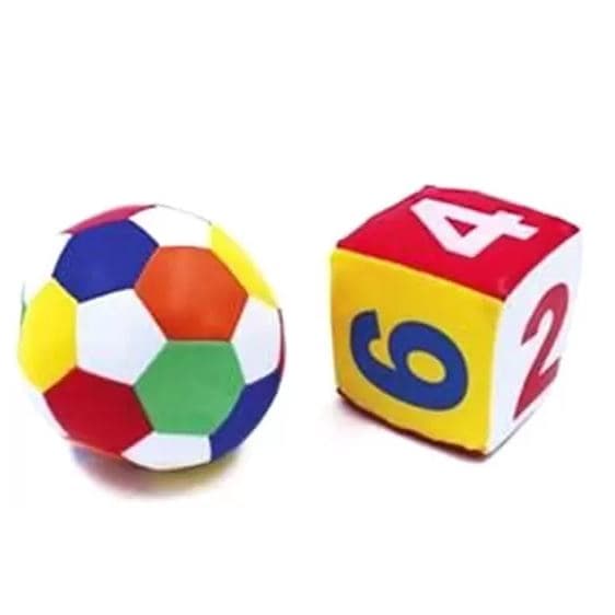 Bola e Dado Bebê com Chocalho e Guizo 2 Peças Brinquedo Educativo Mordedor