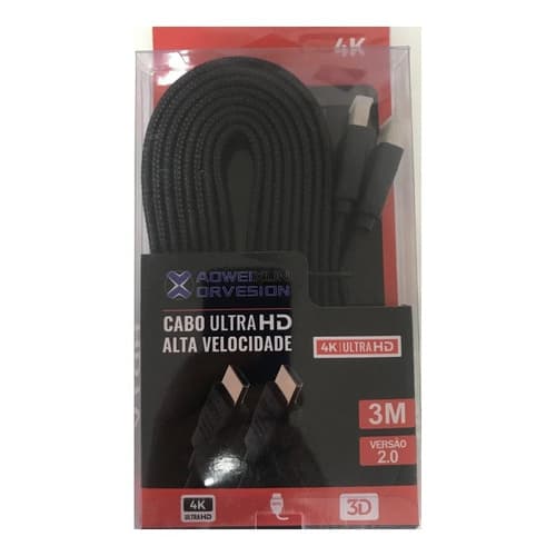 Cabo Hdmi  3 M 1.4 3d Flat Slin Blindado Gold