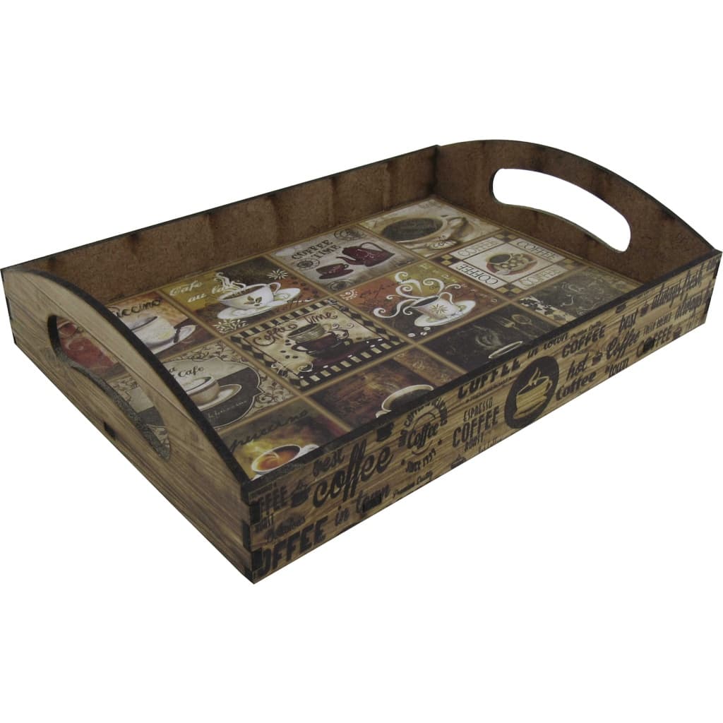 Bandeja Decorativa Coffee Pequena 20x14x5 cm MDF - Decoração Café com Estilo
