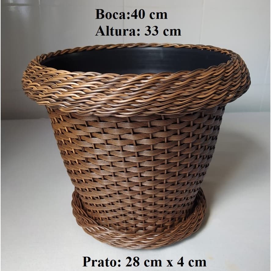 1 vaso + 1 prato n° 99 grande enorme vaso para flores coqueiro jardim jardinagem piscina elegante GRANDE cor café marrom 41 cm x 35 cm