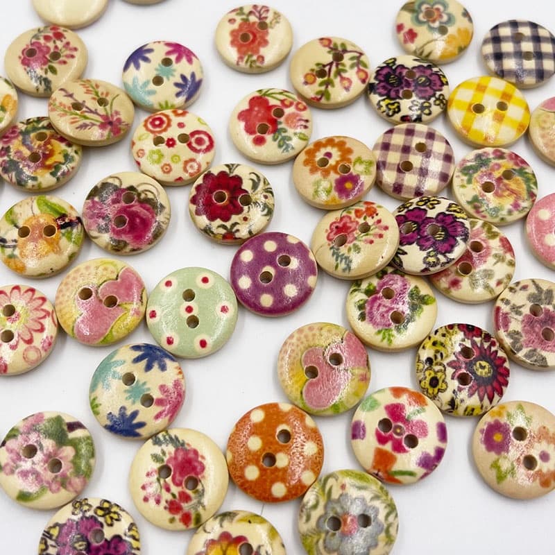 100 Pçs Café Impressão Flores Botões De Madeira Redondos Costura Scrapbook Para Roupas Artesanato Handwork DIY 15mm WB84